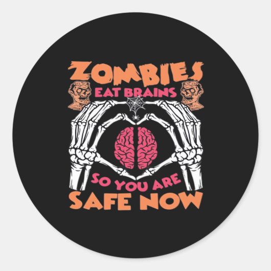 Zombies eten hersenen klassiek ronde sticker (Voorkant)