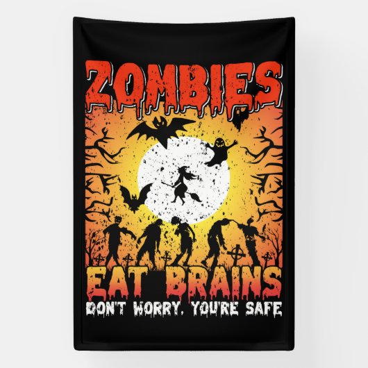 Zombies Eten Hersenen Spandoek (Verticaal)