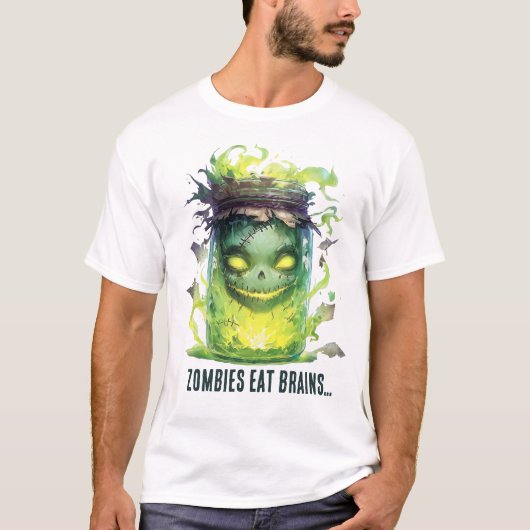 Zombies eten hersenen. Spooky Halloween Jar met Gl T-shirt (Voorkant)