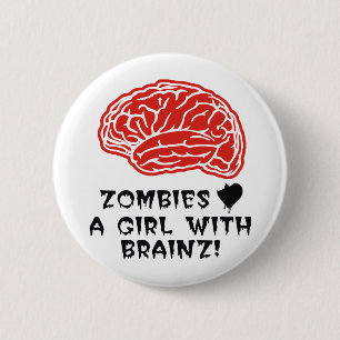 Zombies horen een meisje met brainz ronde button 5,7 cm