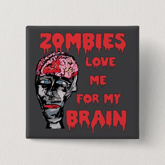 Zombies houden van hersenen vierkante button 5,1 cm (Voorkant)