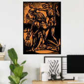 Zombies in Halloween Jack-o'-Lantern Pumpkin Poster (Thuiskantoor)