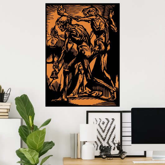 Zombies in Halloween Jack-o'-Lantern Pumpkin Poster (Thuiskantoor)