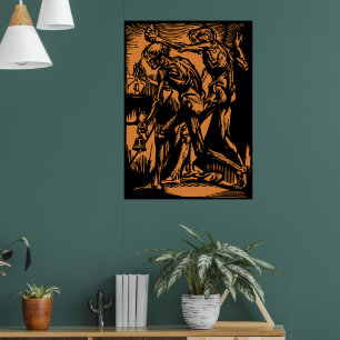 Zombies in Halloween Jack-o'-Lantern Pumpkin Poster