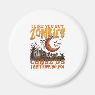 Zombies Jagen Ons Halloween Kerkhof Halve Maan Magneet