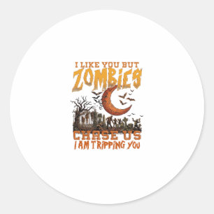 Zombies Jagen Ons Halloween Kerkhof Halve Maan Ronde Sticker