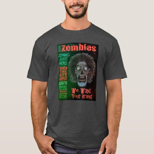 ZOMBIES Niet dood We willen je hersenen Oranje tek T-shirt (Voorkant)