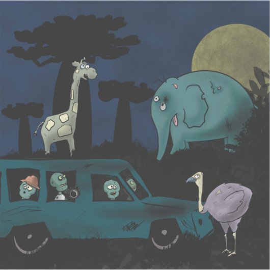 Zombies op Safari Sticker (Voorkant)