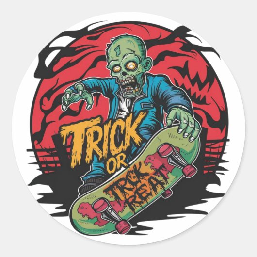 Zombies op skateboards bij Halloween (2) Ronde Sticker (Voorkant)