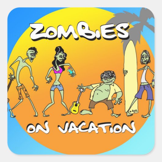 Zombies op vakantie vierkante sticker (Voorkant)