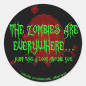 Zombies overal! ronde sticker (Voorkant)