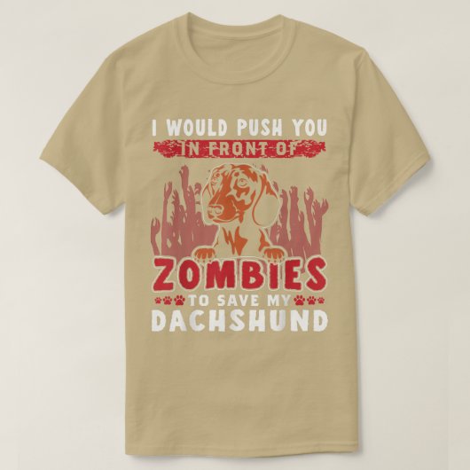 Zombies redden mijn dashund Funny Halloween Dog T-shirt (Design voorkant)