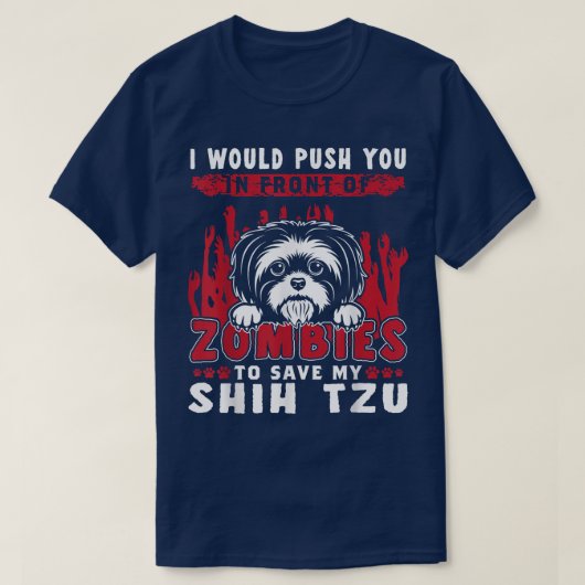 Zombies redden mijn sjiitische Tzu Funny Halloween T-shirt (Design voorkant)
