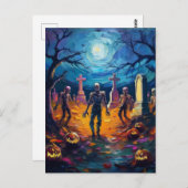 Zombies Rising in Moonlit Graveyard with Pumpkins Briefkaart (Voorkant / Achterkant)
