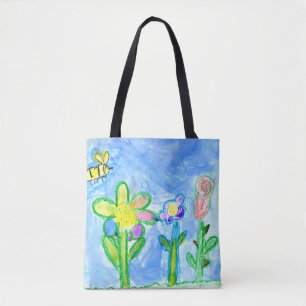 Zombijen en bloemen, kindertekenwerk tote bag
