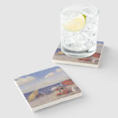 Zomdag aan de zeezijde (strand landschap) stenen onderzetter (Zijkant)