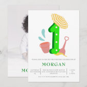 Zomdag Beach Gender Neutral 1st Birthday Party Kaart (Voorkant / Achterkant)