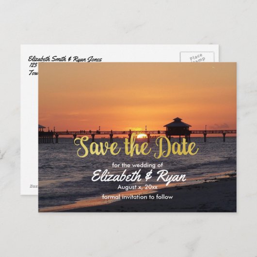 Zomdag bruiloft, sparen de Datum, Beach, Douane Aankondigingskaart (Voorkant / Achterkant)