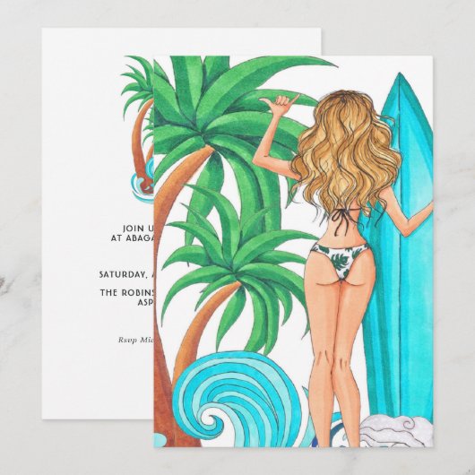 Zomdag Surf Beach Vacation Birthday Party Invitati Kaart (Voorkant / Achterkant)
