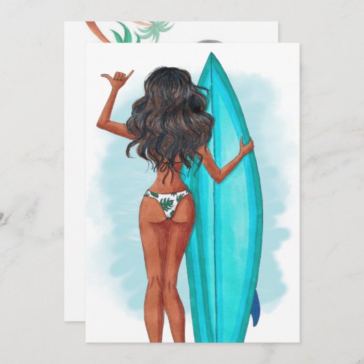 Zomdag Surf Beach Vacation Birthday Party Invitati Kaart (Voorkant / Achterkant)