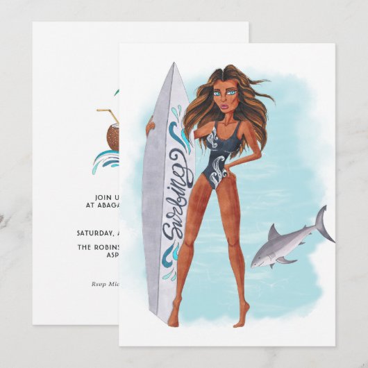 Zomdag Surf Beach Vacation Birthday Party Invitati Kaart (Voorkant / Achterkant)