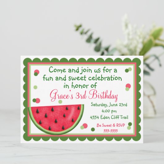 Zomdag watermeloen Zomdag Uitnodigingen (Staand voorkant)