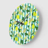 Zomegels met geel fruit op blauwe strepen grote klok (Hoek)