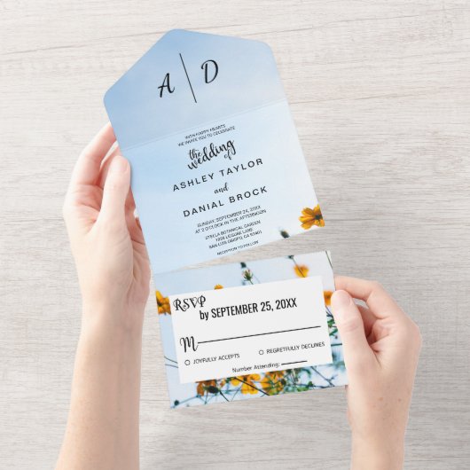 Zomenbloem Alle in één bruiloft All In One Uitnodiging (Afscheurbaar)