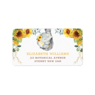 Zomenbloem Elephant Baby Greenery Birthday Etiket