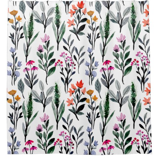 Zomentuin Wilde bloemen Waterverf wit groen Douchegordijn (Voorkant)
