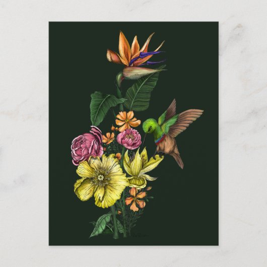 Zomenvogel in de kleurrijke Floral Bouquet Artwork Briefkaart (Voorkant)