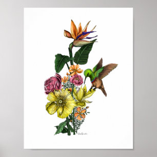 Zomenvogel in de kleurrijke Floral Bouquet Wall Ar Poster