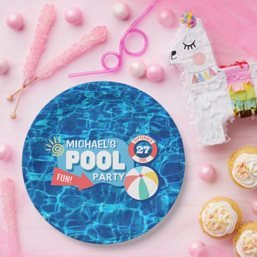 Zomenzwembad Tropisch Birthday Blue Papieren Bordje (Feest)
