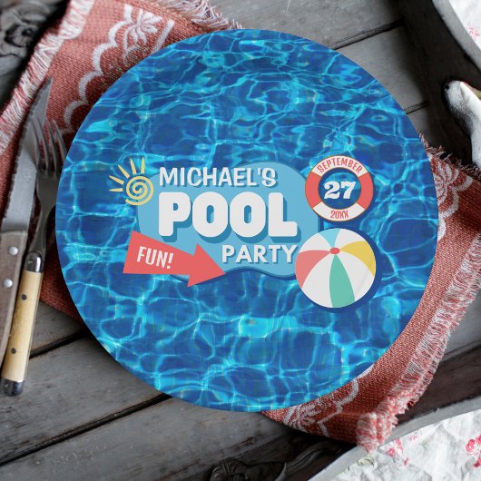 Zomenzwembad Tropisch Birthday Blue Papieren Bordje