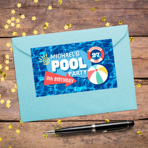 Zomenzwembad Tropisch Birthday Blue Rechthoekige Sticker