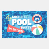 Zomenzwembad Tropisch Birthday Blue Rechthoekige Sticker (Voorkant)