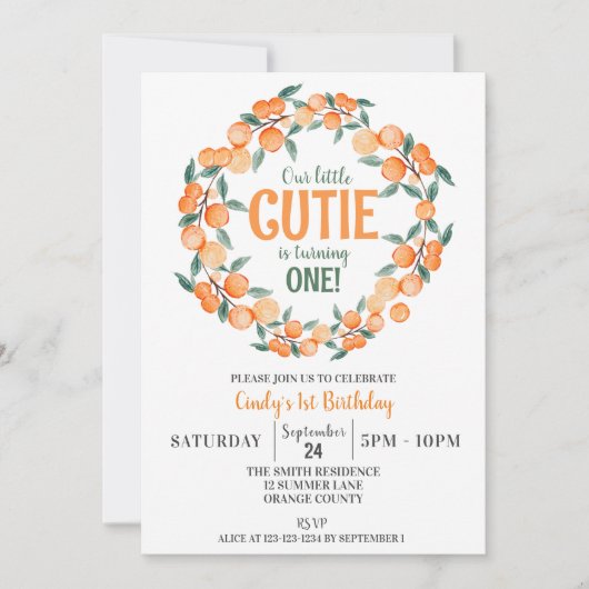 Zomer 1e Verjaardag, Sinaasappels Citruskrans Kaart (Voorkant)