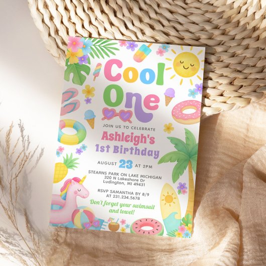 Zomer 1e verjaardag uitnodiging - Cool One
