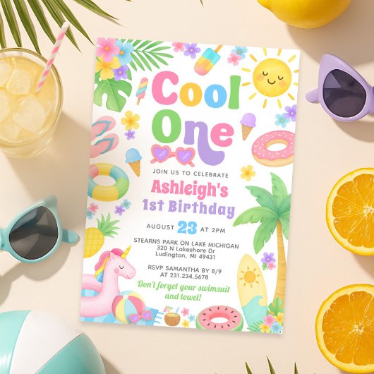Zomer 1e verjaardag uitnodiging - Cool One