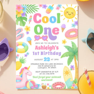 Zomer 1e verjaardag uitnodiging - Cool One