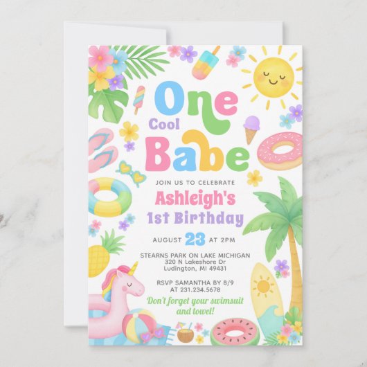 Zomer 1e Verjaardag Uitnodiging - One Cool Babe (Voorkant)