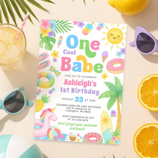 Zomer 1e Verjaardag Uitnodiging - One Cool Babe