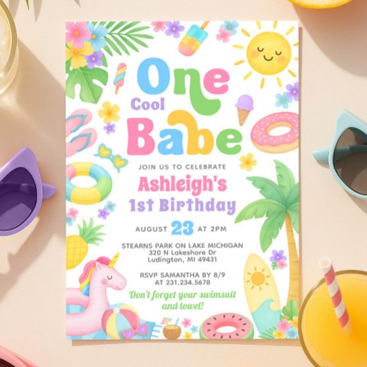 Zomer 1e Verjaardag Uitnodiging - One Cool Babe