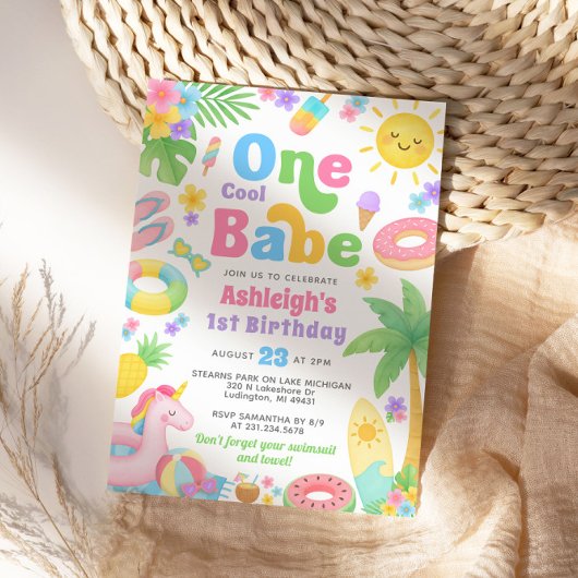 Zomer 1e Verjaardag Uitnodiging - One Cool Babe