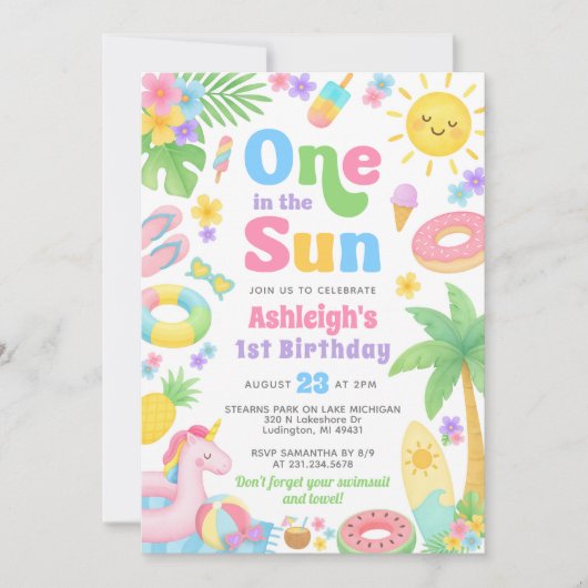 Zomer 1e verjaardagsuitnodiging - Een in de zon Kaart (Voorkant)