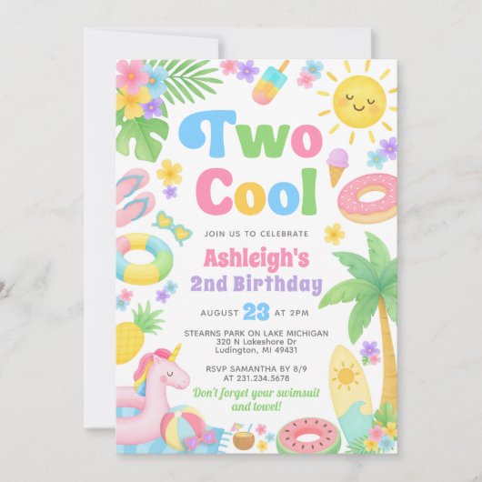Zomer 2e verjaardag uitnodiging - Twee Cool (Voorkant)