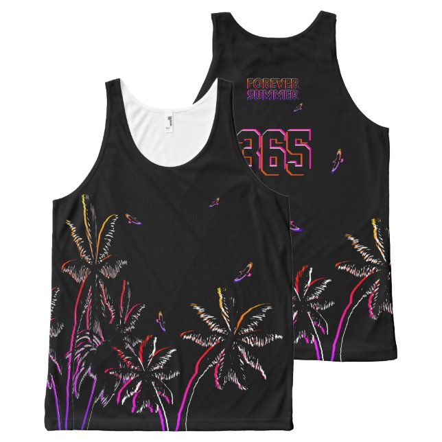 Zomer 365 Ipanema Neon Night Black Palms All-Over-Print Tank Top (Voorkant en achterkant)