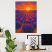 Zomer 3, zonsondergang over lavendel, seizoensgebo poster (Thuiskantoor)
