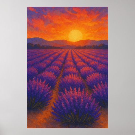 Zomer 3, zonsondergang over lavendel, seizoensgebo poster (Voorkant)