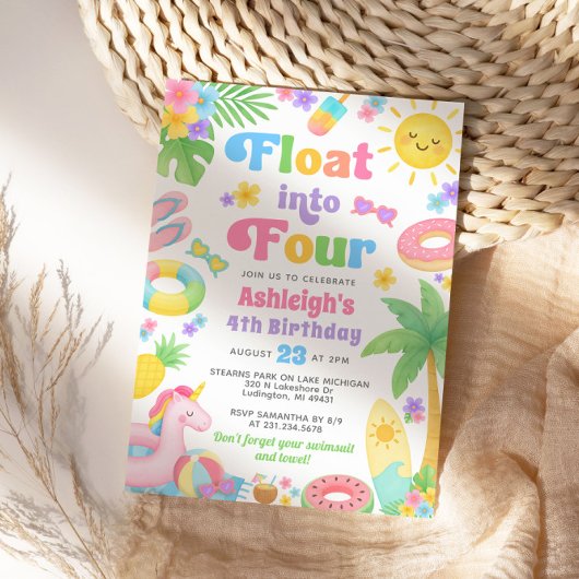 Zomer 4e verjaardag uitnodiging - Float in Four
